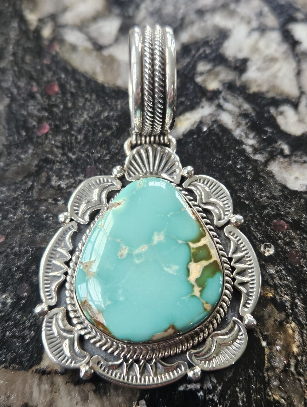 Authentic Navajo M&R Calladitto Sterling Silver Turquoise Pendant – Signed